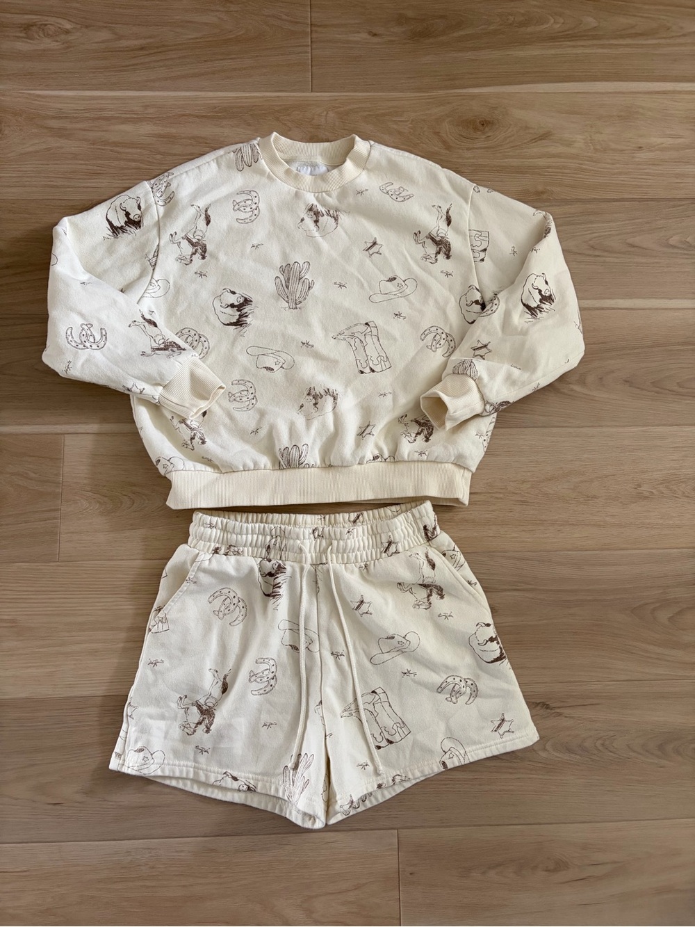 Lazy Sunday Cream Western Two Piece Short Sweatset